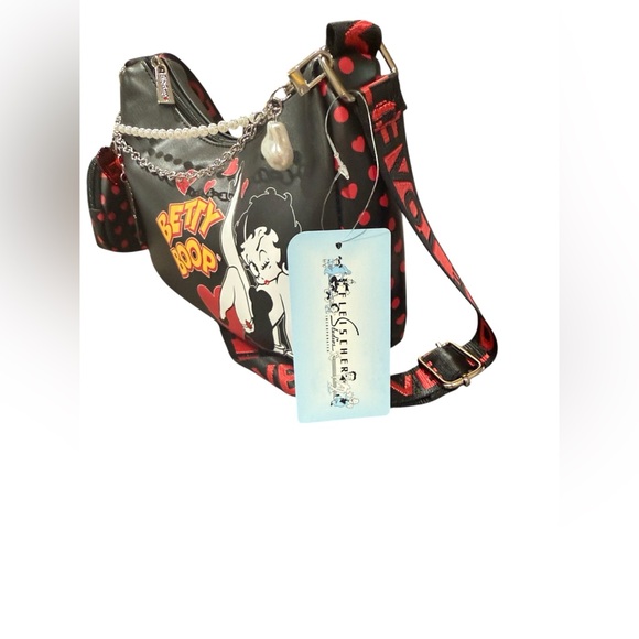 Betty Boop Black Shoulder Bag with Betty Boop purse Charm - Picture 8 of 8